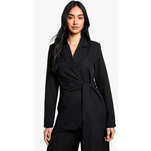 boo hoo Wrap style Blk Blazer with a chic tie waist, NWOT, Sz.4 - Picture 1 of 11